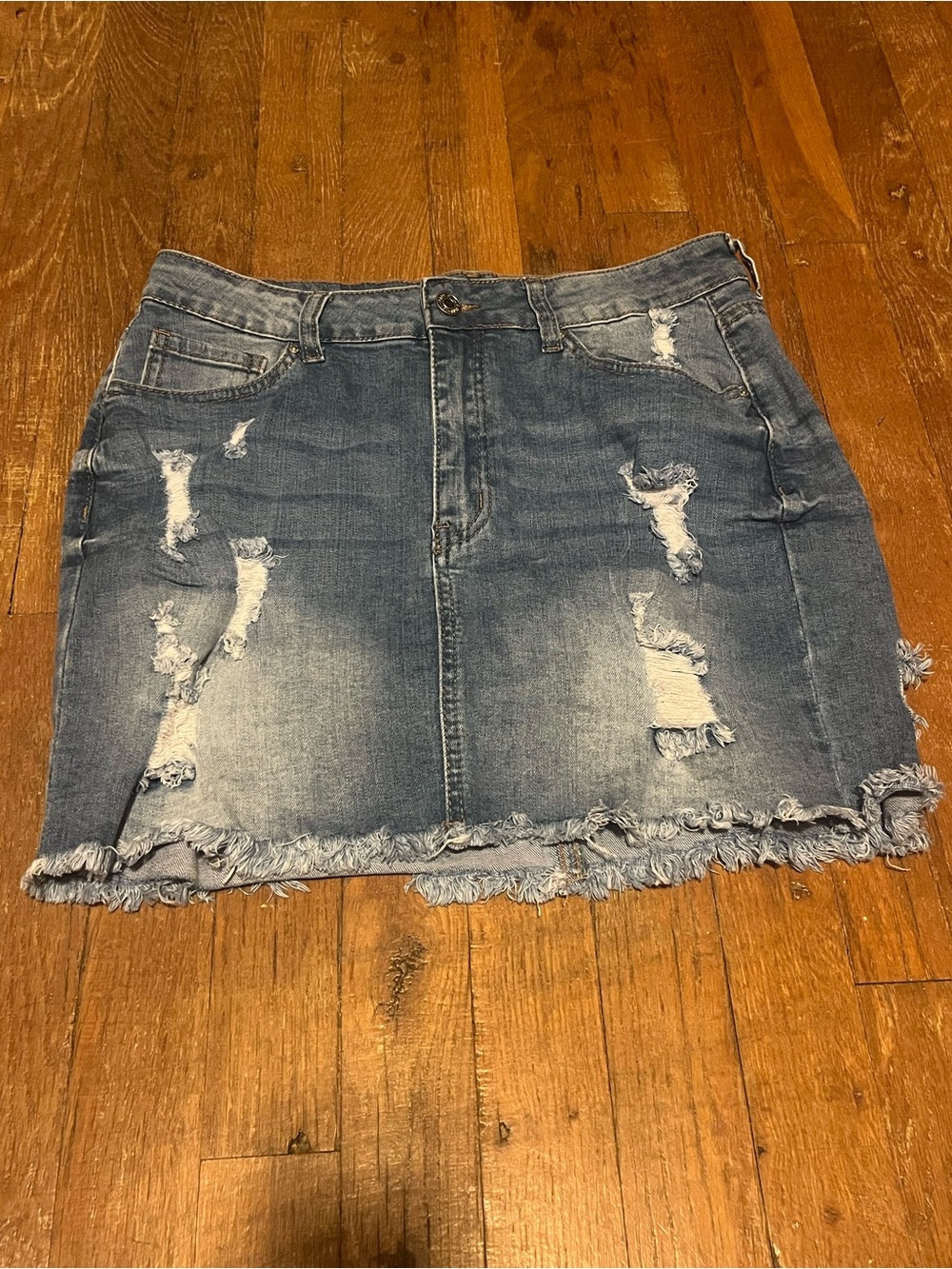 Wax Jean Distressed Denim Mini Skirt - Blue